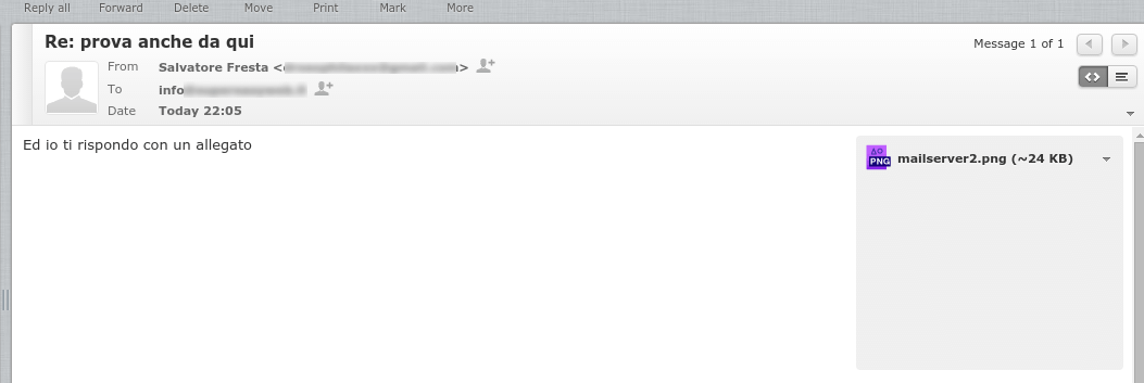 Email con allegato ricevuta correttamente sul nuovo server mail