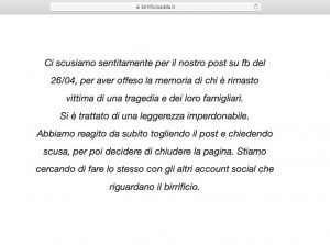 Messaggio di scuse del Birrificio Adda pubblicato sul proprio sito web