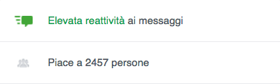 Badge Elevata reattività ai messaggi mostrato su una pagina Facebook