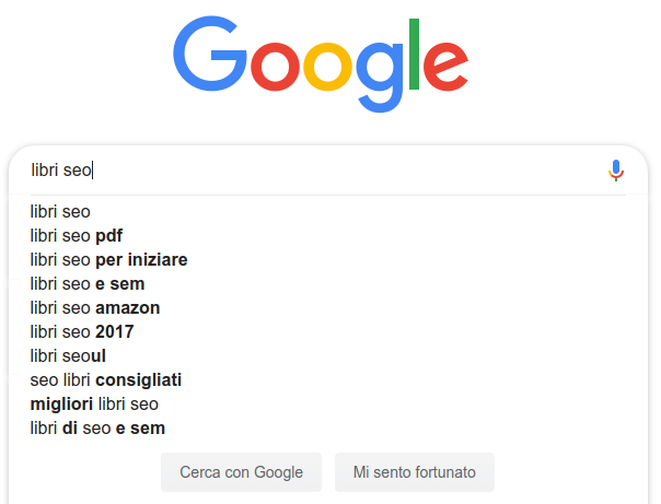 Suggerimenti di ricerca correlati mostrati da Google mentre si digita la query