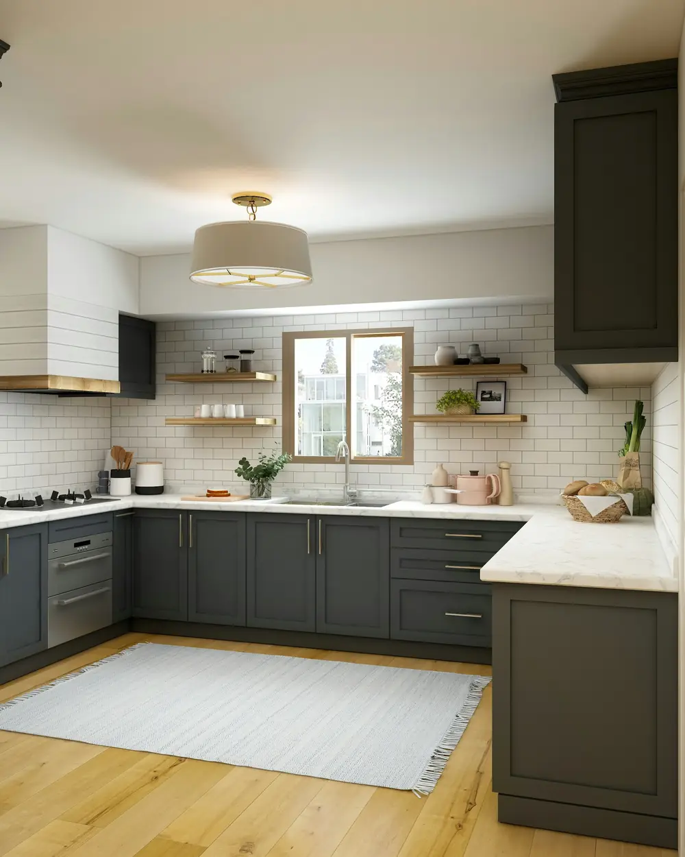 Cucina rifatta con mobili grigio antracite