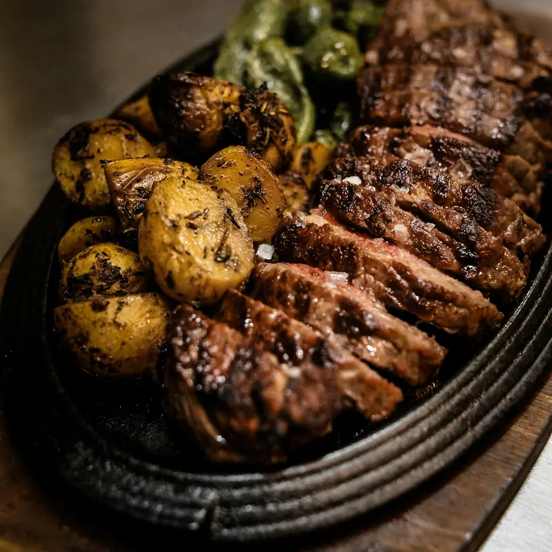 Arrosto di manzo a fette con patate al forno