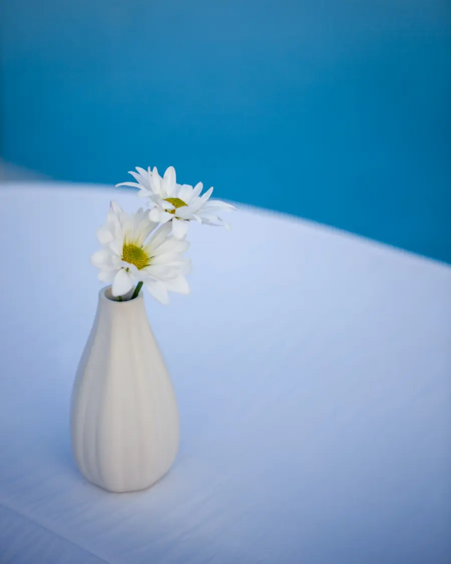 Vaso bianco a bocciolo con margherite